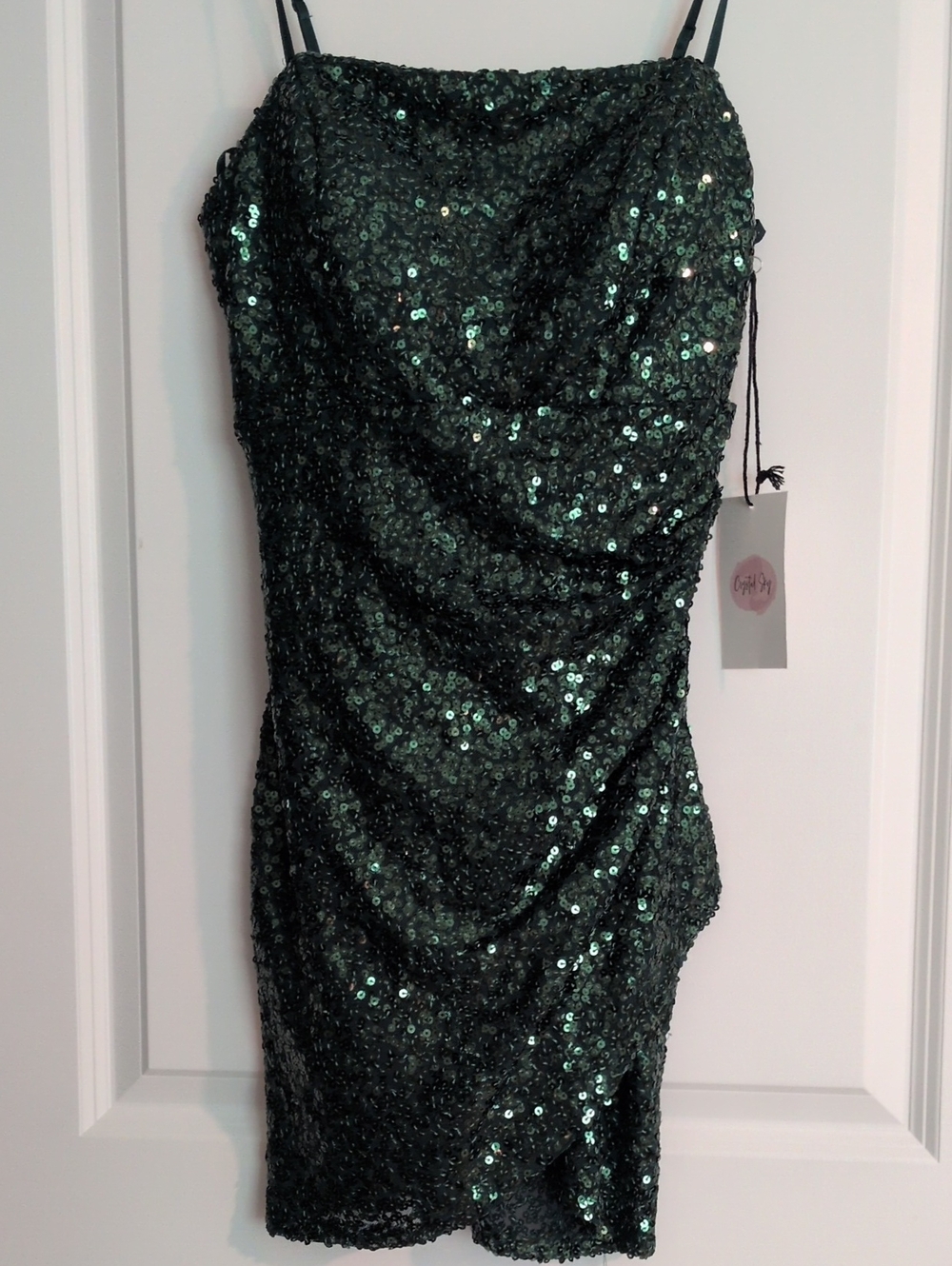 Green Sequin Mini Spaghetti-Strap Party Dress NWT Emerald Green Medium